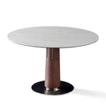 Beige Travertine Sintered Stone With Ash Wood And Stainless Steel Base Round Dining Table