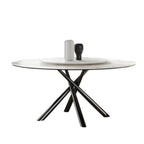 Glossy White Sintered Stone Top With Black Titanium Electroplated Stainless Steel Dining Table