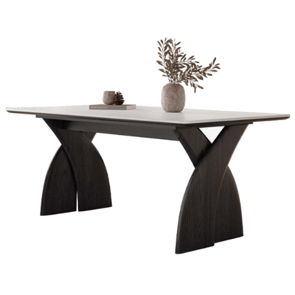 Glossy white Sintered Stone With Ash Wood Black Base