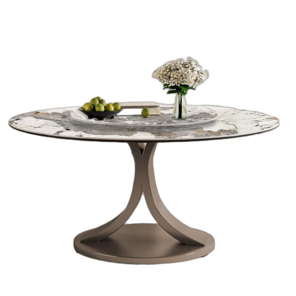Glossy Pandora Sintered Stone Top With Stainless Steel Base Lazy Susan Dining Table