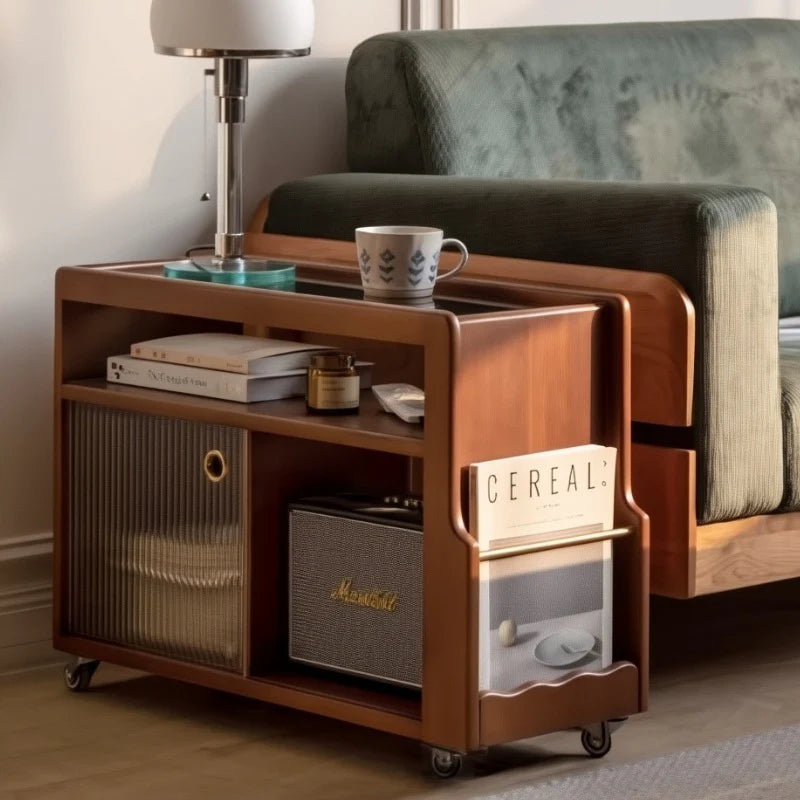 Hayden Solid Wood Side Table with Wheels