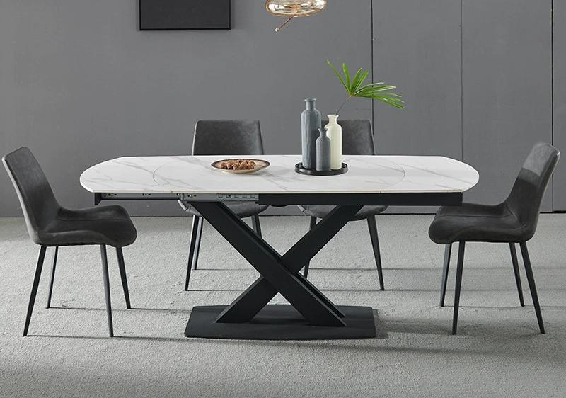 Whirling Matt White Sintered Stone Extendable Table