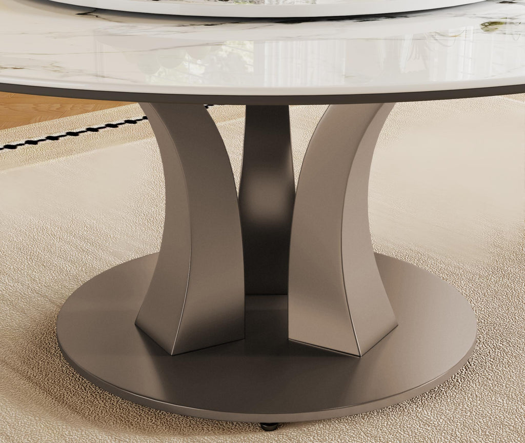 Glossy Pandora Sintered Stone Top With Stainless Steel Base Dining Table