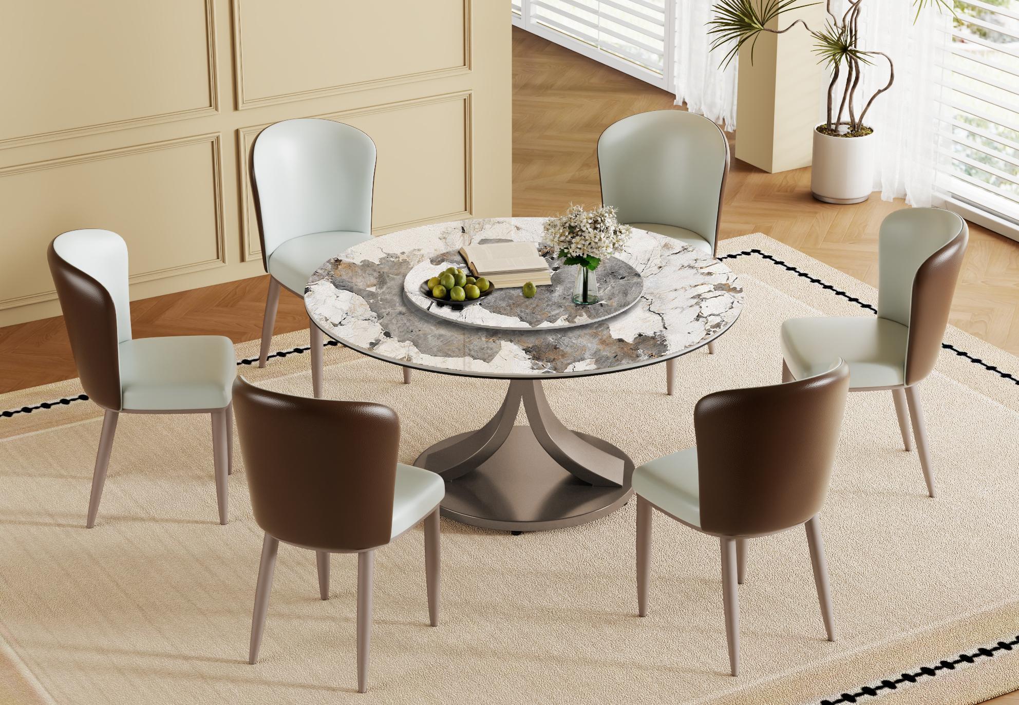 Glossy Pandora Sintered Stone Top With Stainless Steel Base Lazy Susan Dining Table