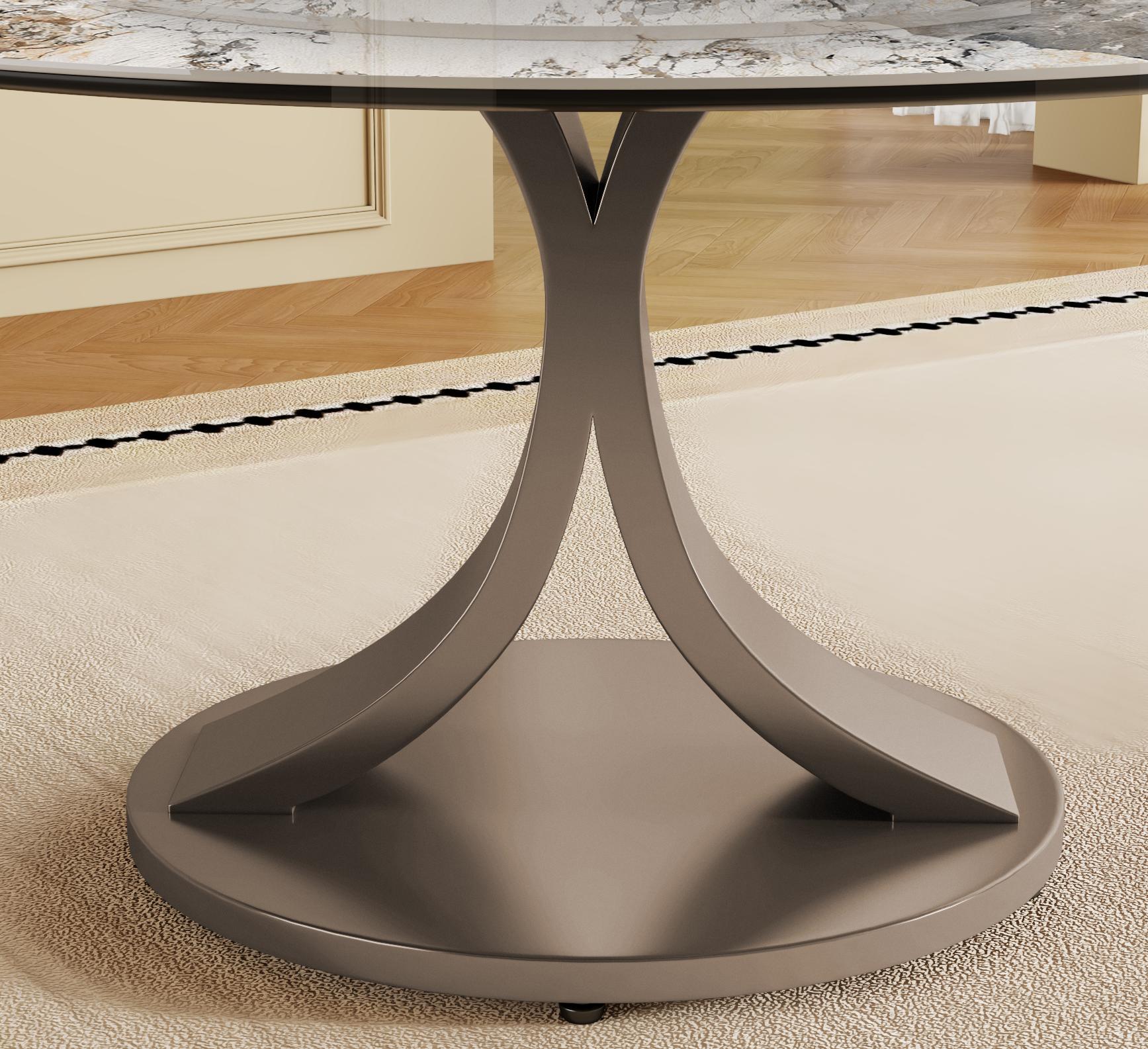 Glossy Pandora Sintered Stone Top With Stainless Steel Base Lazy Susan Dining Table