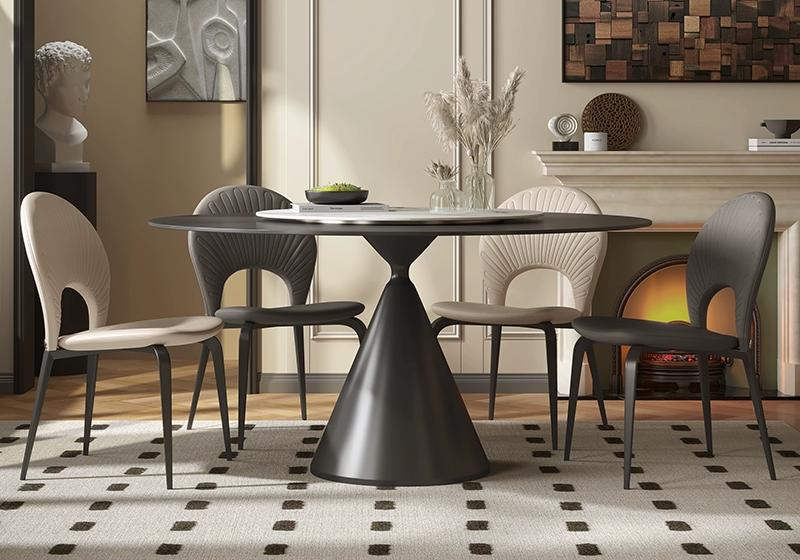 Black Sintered Stone Top With Black Chrome Titanium Electroplated Stainless Steel Base Dining Table