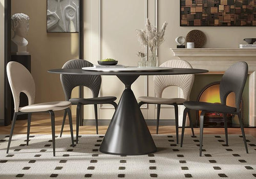 Black Sintered Stone Top With Black Chrome Titanium Electroplated Stainless Steel Base Dining Table
