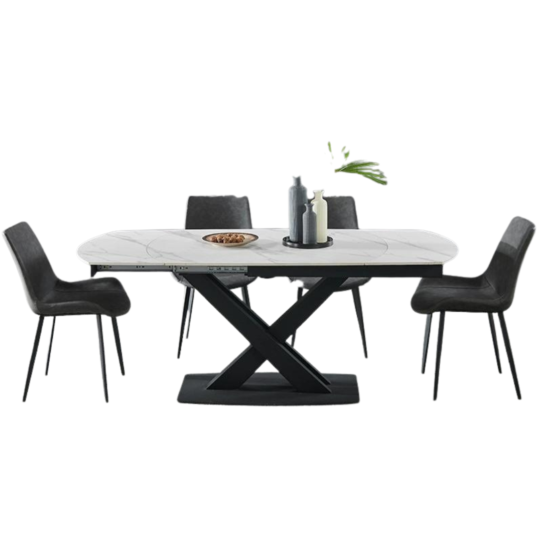 Whirling Matt White Sintered Stone Extendable Table