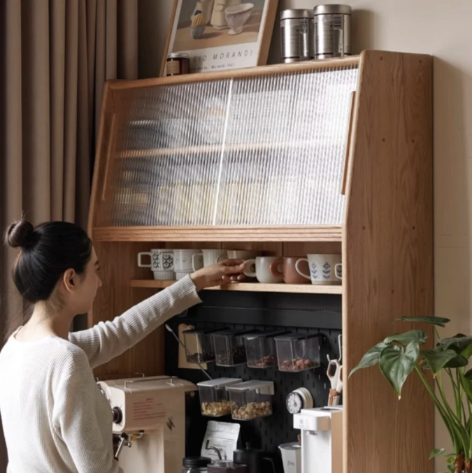 Agnes Solid Wood Sideboard With Upper Shelves