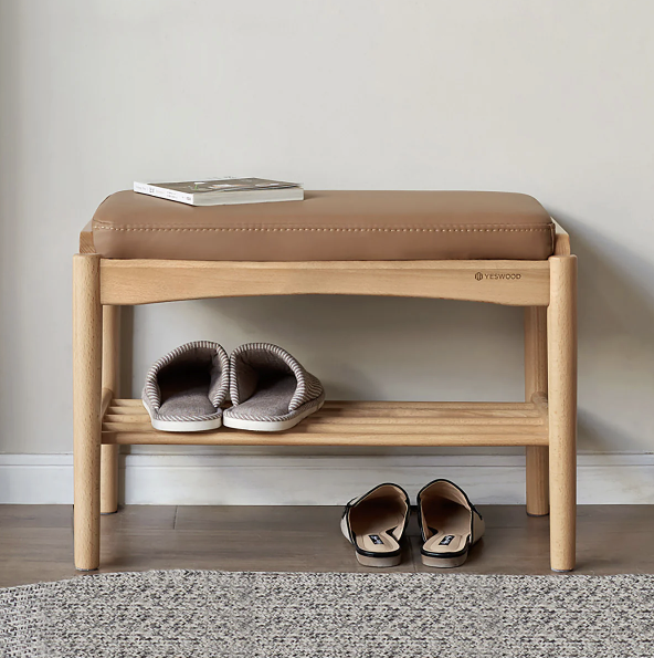 Shinta Shoe Bench With Faux Leather Cushion