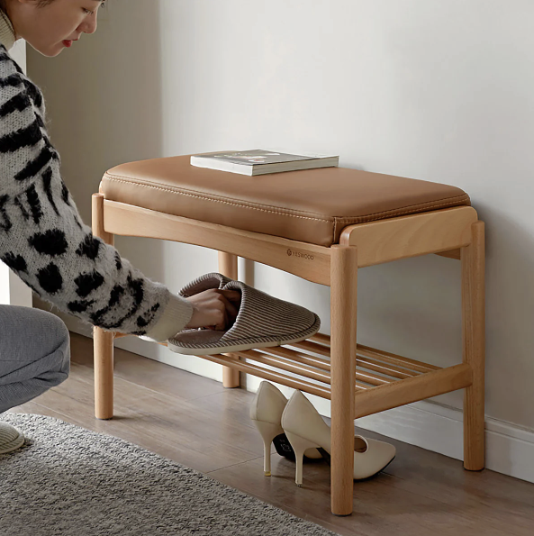 Shinta Shoe Bench With Faux Leather Cushion
